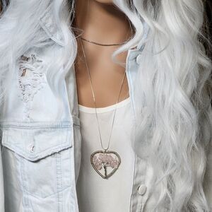 BOHO Jewelry Rose Quartz Three of Life Heart Silver Plated Chain